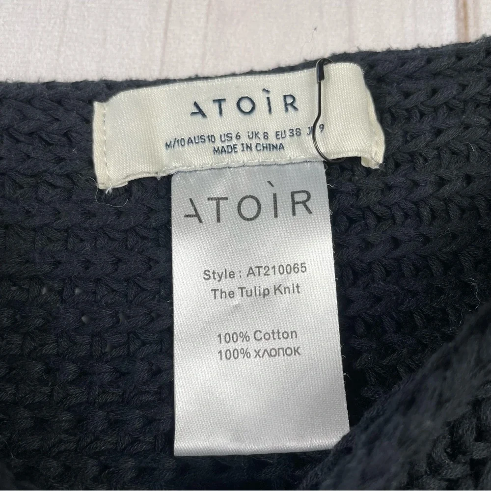 Atoir Tulip Chunky Knit Top Womens 6 Black Cropped Wrap Tie Surplice 100% Cotton - Picture 11 of 14